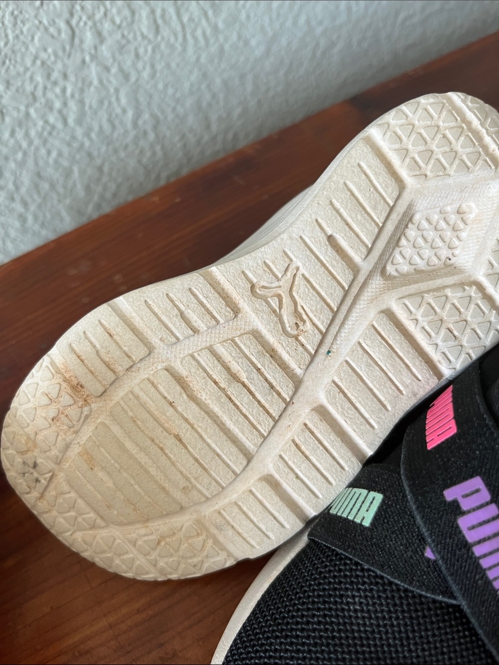 Puma Little Kids Black Sneakers with Pink, Purple, & Mint Logo Straps - Picture 3 of 3